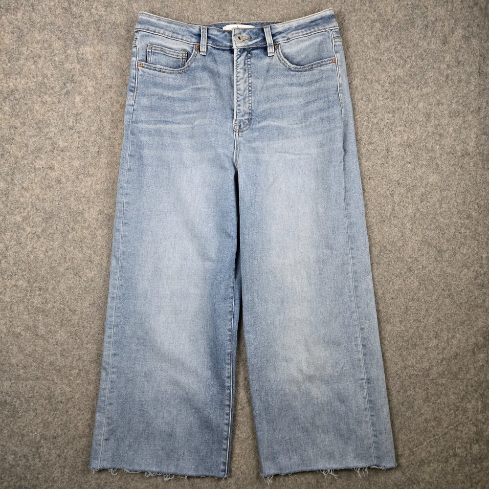 Mica Los Angeles Jeans Womens 31 Blue Denim Wide‎ Leg Crop Barrell Light Wash